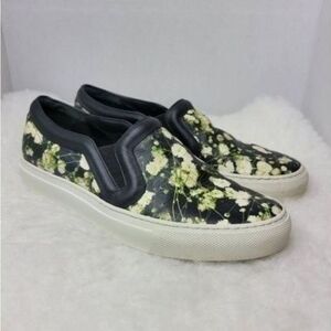 Givenchy Floral Leather Slip-On Sneakers Women 37 Black White Made in Italy